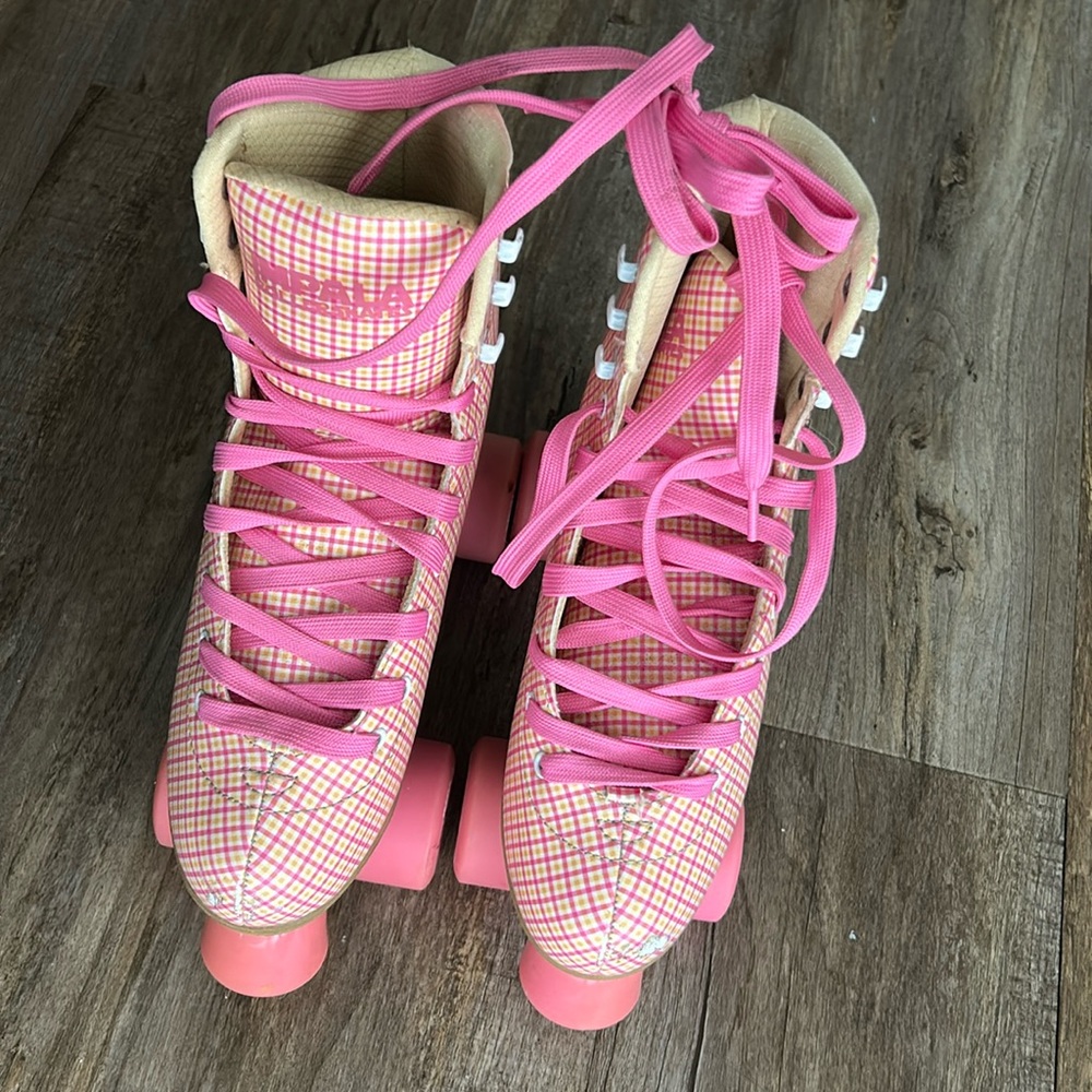 Pink Plaid Roller Skates - worn once inside